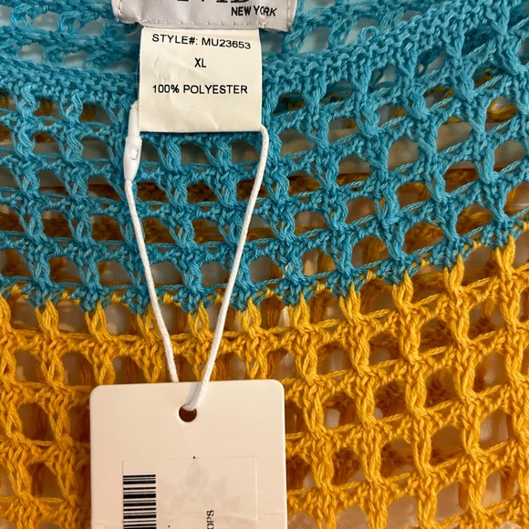 Vivid XL NWT striped long sleeve crocheted poncho shawl. - Picture 3 of 3